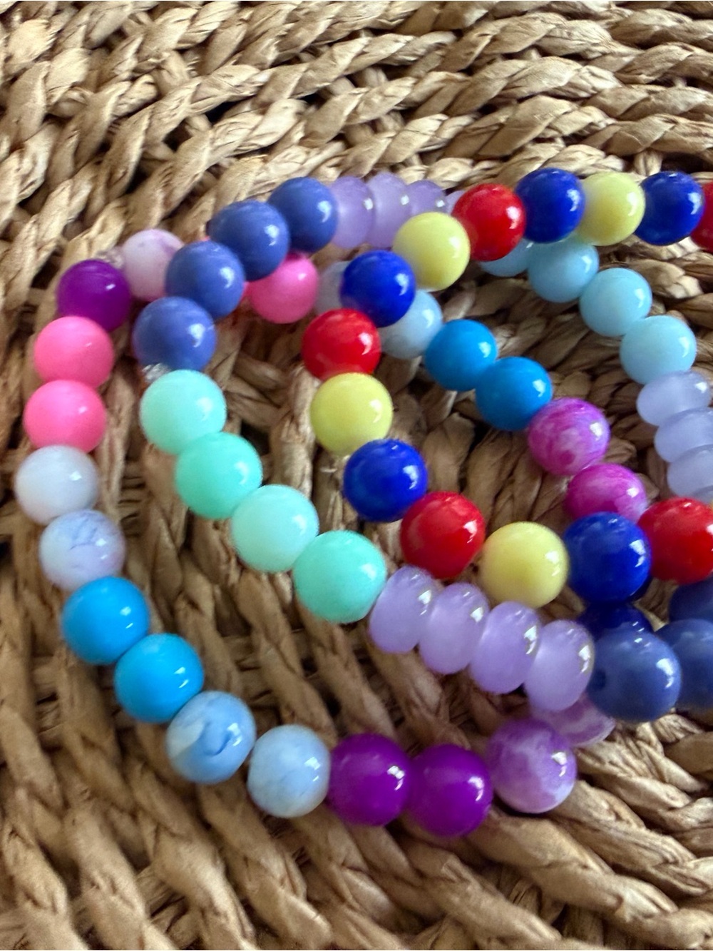 Set of 3 Multicolor glass Beaded Stretch Bracelet Set - Handmade